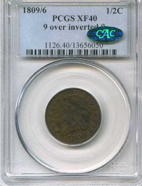 1809/6 PCGS XF40 9 over inverted 9  CAC!